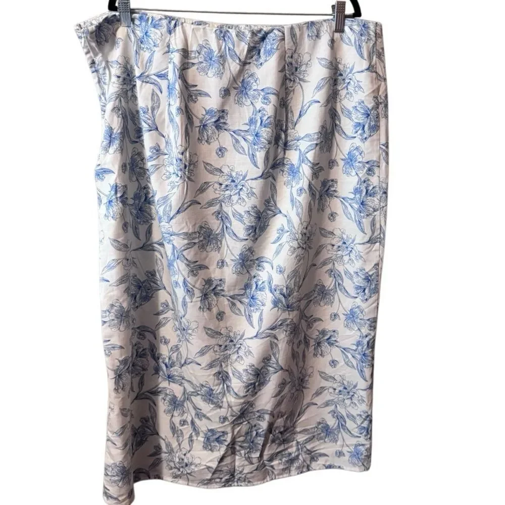 NWOT- A New Day- Women's Garden Party Midi A-Line Blue Toile Skirt, Plus Size 18